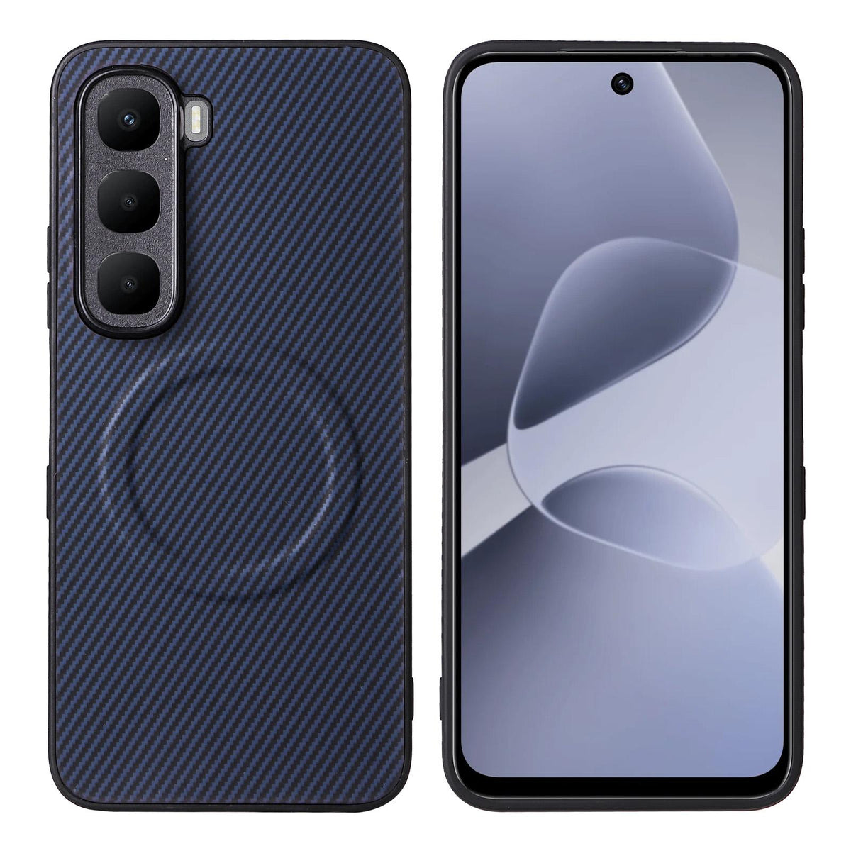 For Infinix Hot 60 5G / 60i 4G Precise Cutout Carbon Fiber Texture Vegan Leather Phone Case - Blue - EDA009686614D