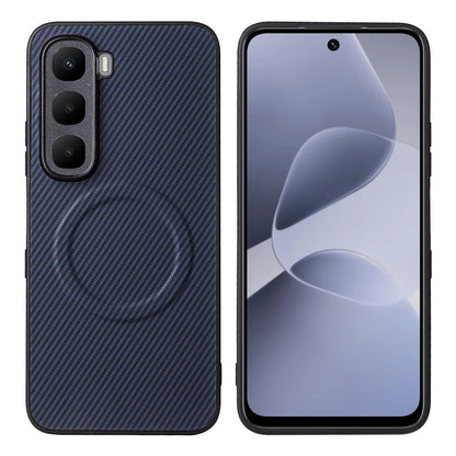 For Infinix Hot 60 5G / 60i 4G Precise Cutout Carbon Fiber Texture Vegan Leather Phone Case - Blue - EDA009686614D