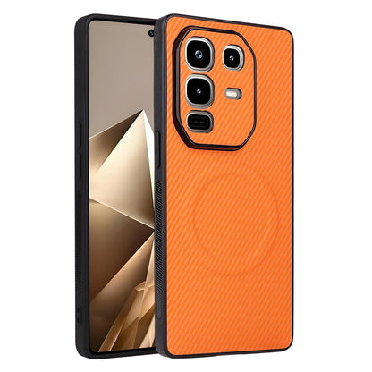 For Infinix Note 50 Pro+ 5G Precise Cutout Carbon Fiber Texture Vegan Leather Phone Case - Orange - EDA009686623A