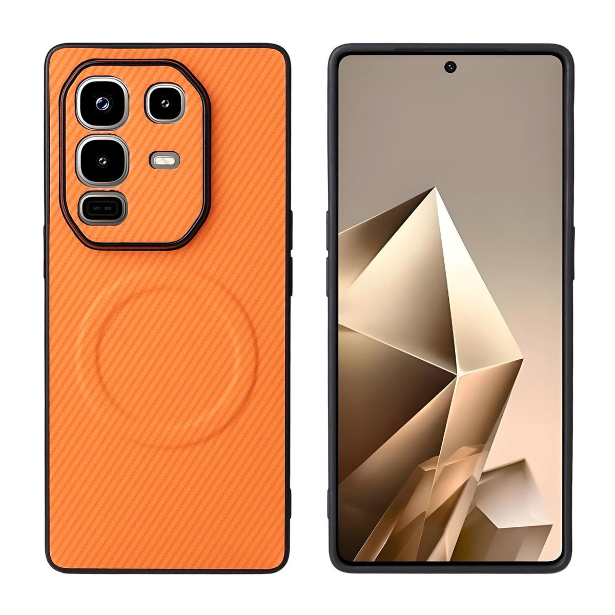 For Infinix Note 50 Pro+ 5G Precise Cutout Carbon Fiber Texture Vegan Leather Phone Case - Orange - EDA009686623A