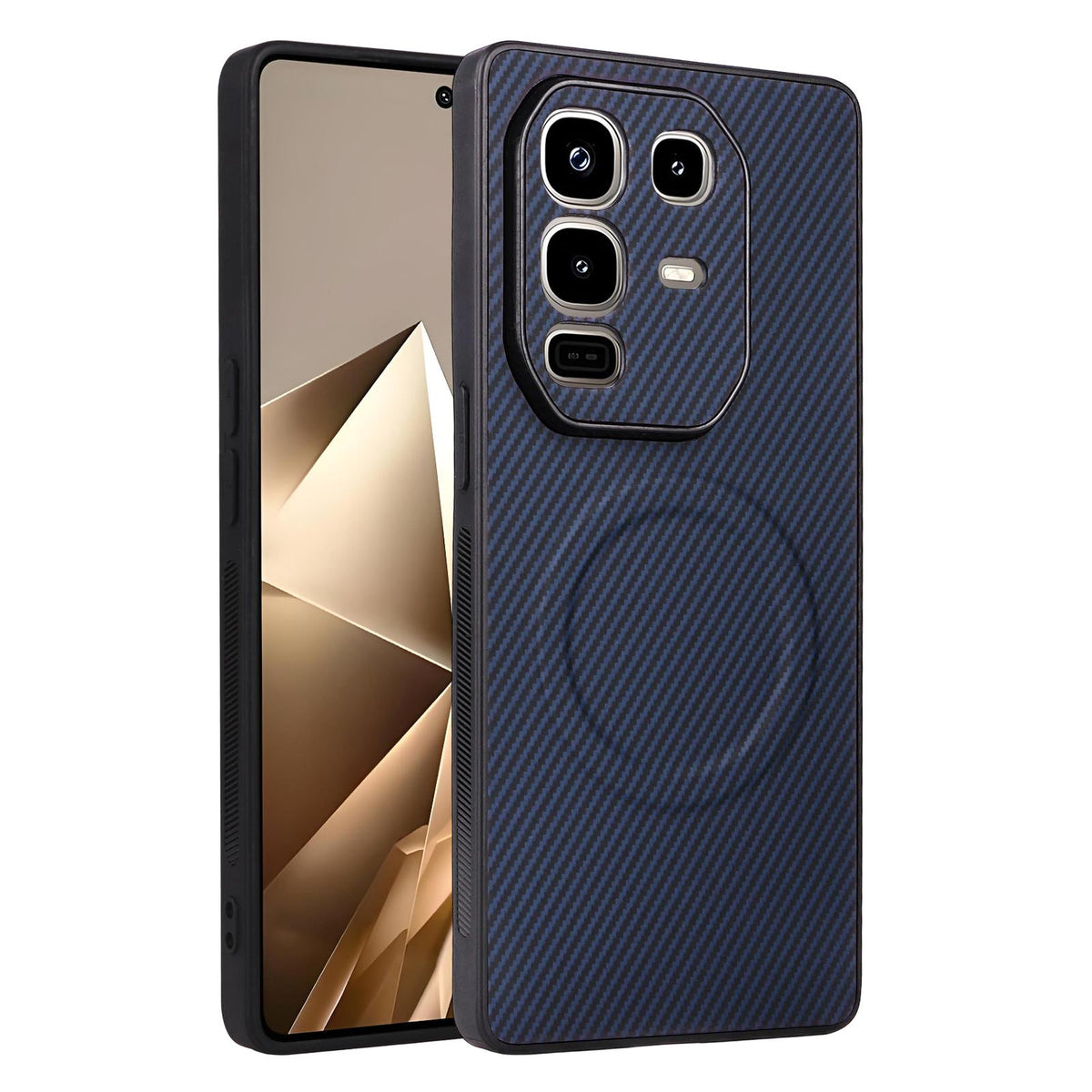 For Infinix Note 50 Pro+ 5G Precise Cutout Carbon Fiber Texture Vegan Leather Phone Case - Blue - EDA009686623D