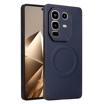 For Infinix Note 50 Pro+ 5G Precise Cutout Carbon Fiber Texture Vegan Leather Phone Case - Blue - EDA009686623D