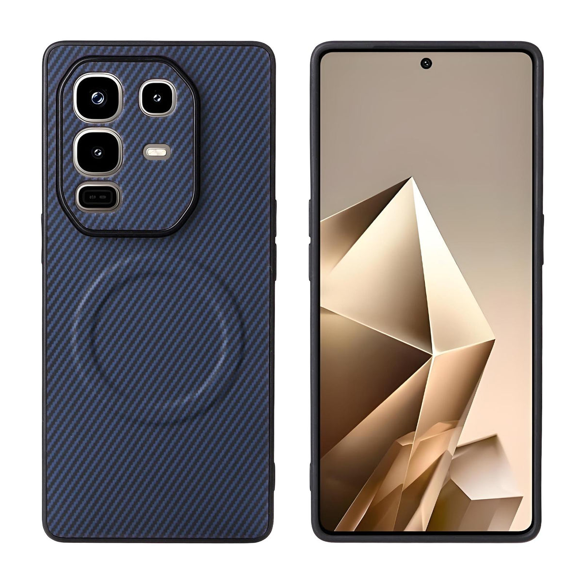 For Infinix Note 50 Pro+ 5G Precise Cutout Carbon Fiber Texture Vegan Leather Phone Case - Blue - EDA009686623D