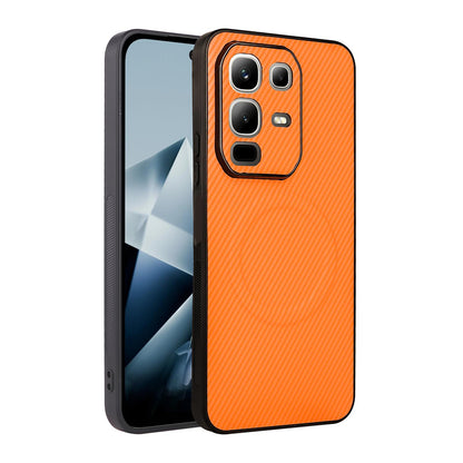 For Infinix Note 50x 5G Precise Cutout Carbon Fiber Texture Vegan Leather Phone Case - Orange - EDA009686625A