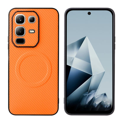 For Infinix Note 50x 5G Precise Cutout Carbon Fiber Texture Vegan Leather Phone Case - Orange - EDA009686625A