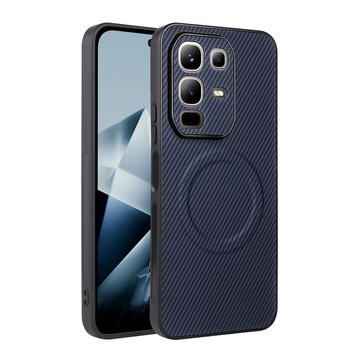 For Infinix Note 50x 5G Precise Cutout Carbon Fiber Texture Vegan Leather Phone Case - Blue - EDA009686625D