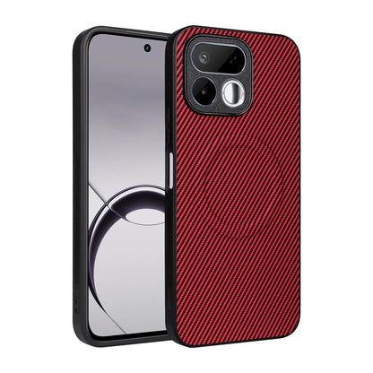 For Realme 16T 5G Precise Cutout Carbon Fiber Texture Vegan Leather Phone Case - Red - EDA009686704B