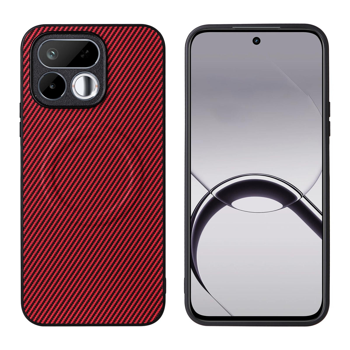 For Realme 16T 5G Precise Cutout Carbon Fiber Texture Vegan Leather Phone Case - Red - EDA009686704B