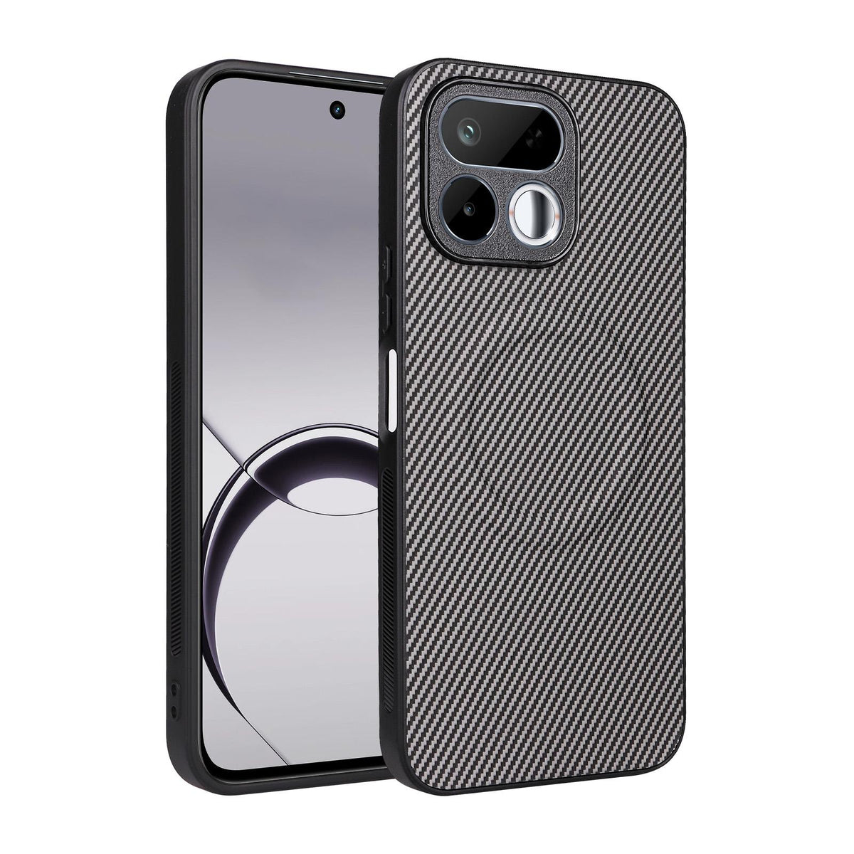 For Realme 16T 5G Precise Cutout Carbon Fiber Texture Vegan Leather Phone Case - Grey - EDA009686704C