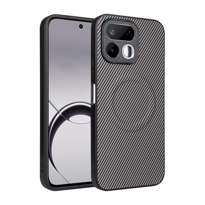 For Realme 16T 5G Precise Cutout Carbon Fiber Texture Vegan Leather Phone Case - Grey - EDA009686704C