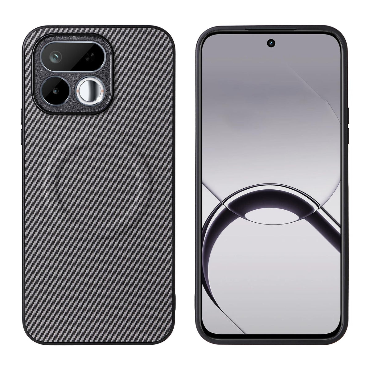For Realme 16T 5G Precise Cutout Carbon Fiber Texture Vegan Leather Phone Case - Grey - EDA009686704C