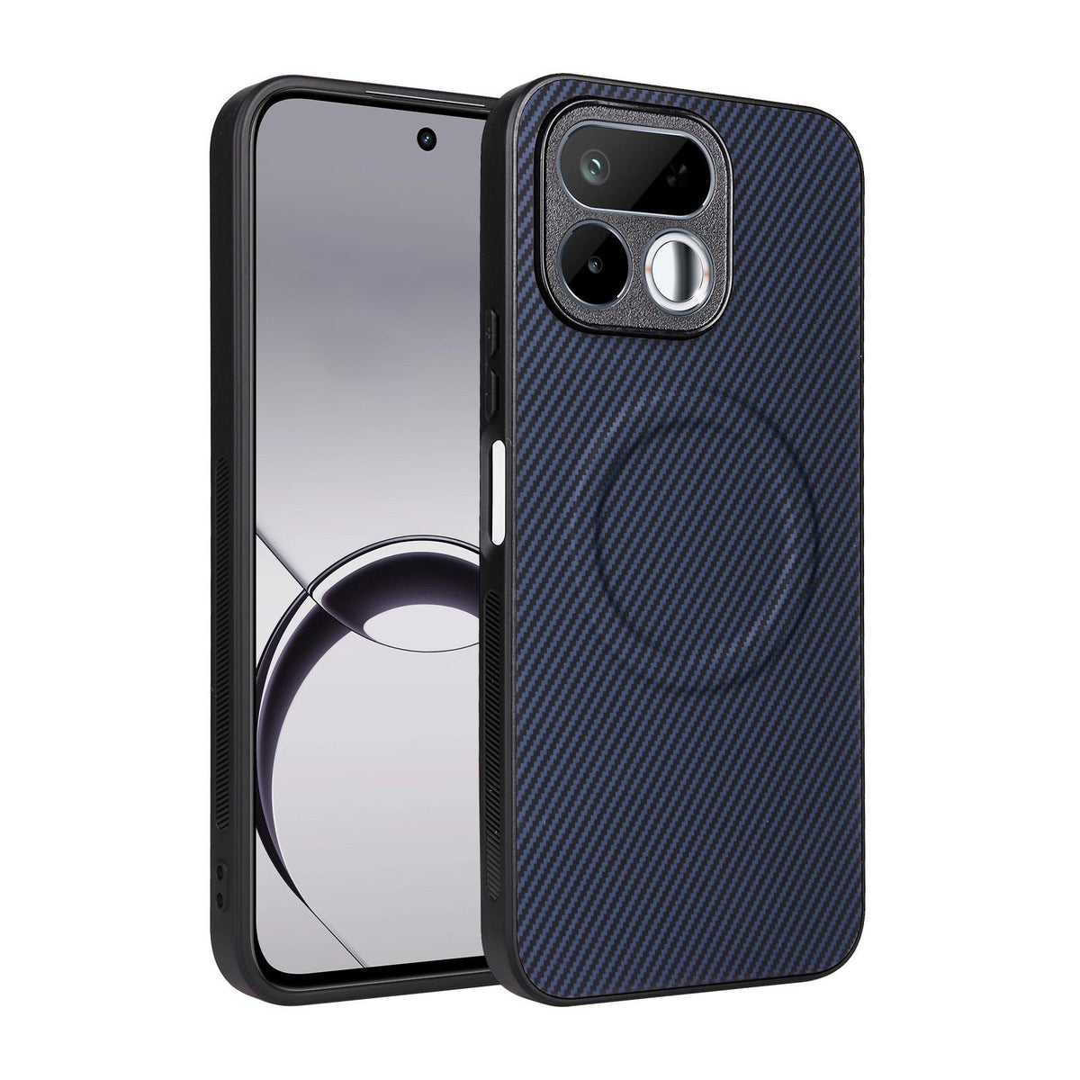 For Realme 16T 5G Precise Cutout Carbon Fiber Texture Vegan Leather Phone Case - Blue - EDA009686704D
