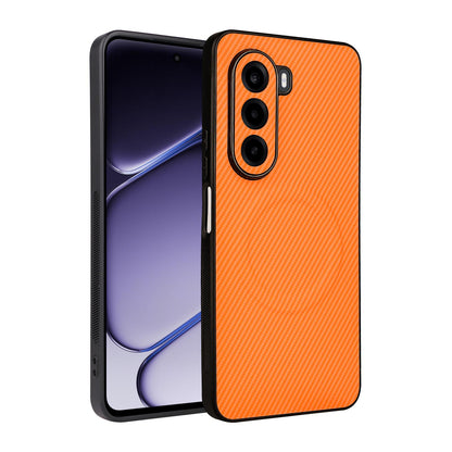 For Realme P4x 5G Precise Cutout Carbon Fiber Texture Vegan Leather Phone Case - Orange - EDA009686705A
