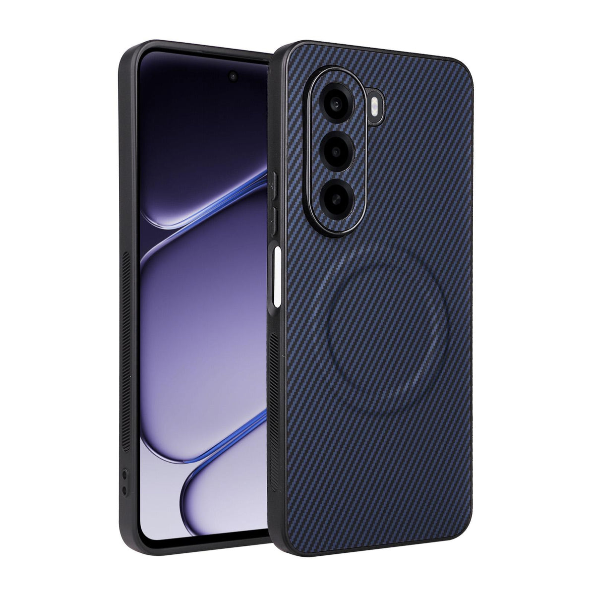 For Realme P4x 5G Precise Cutout Carbon Fiber Texture Vegan Leather Phone Case - Blue - EDA009686705D