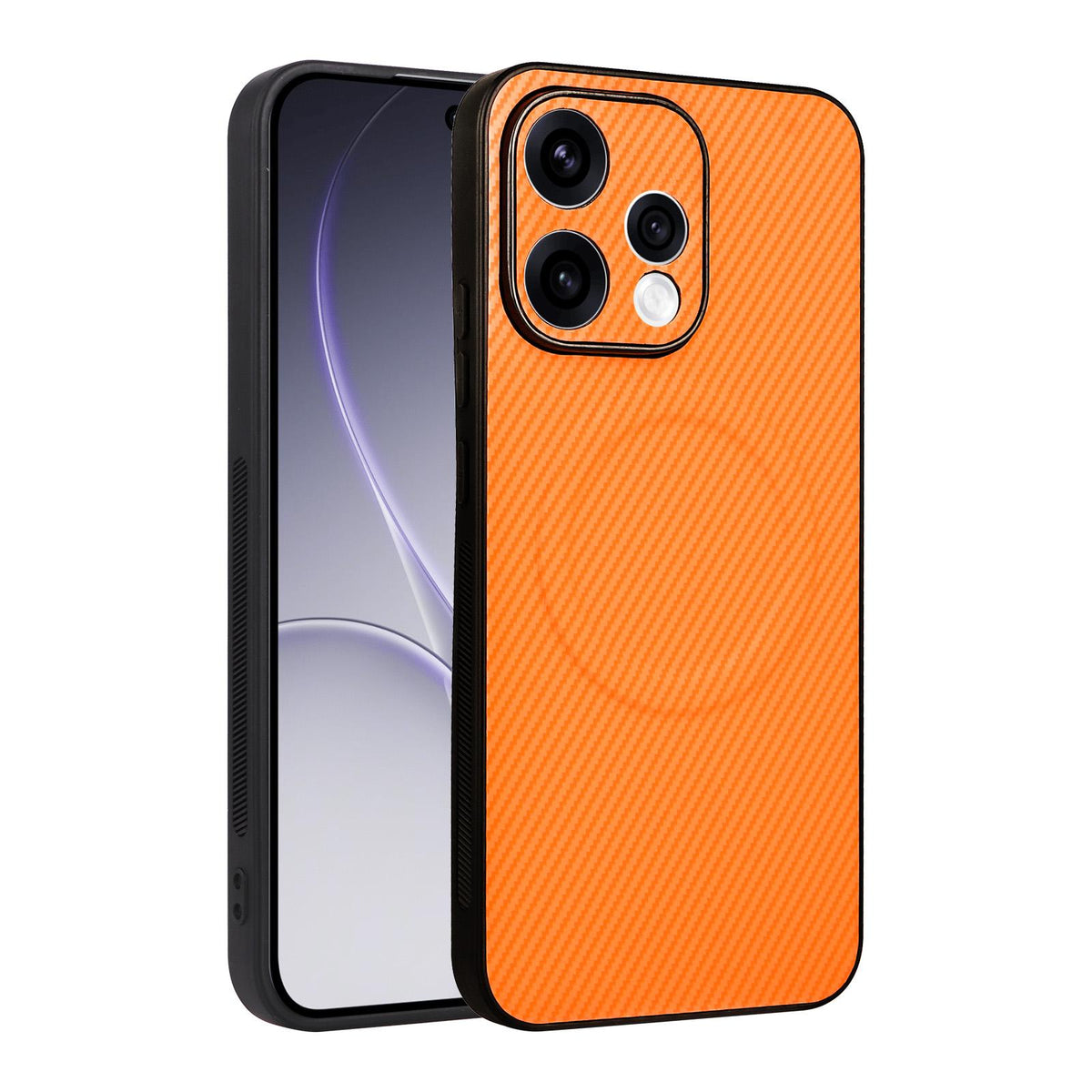 For OPPO Reno15 5G Global / Reno 15c 5G Precise Cutout Carbon Fiber Texture Vegan Leather Phone Case - Orange - EDA009686801A