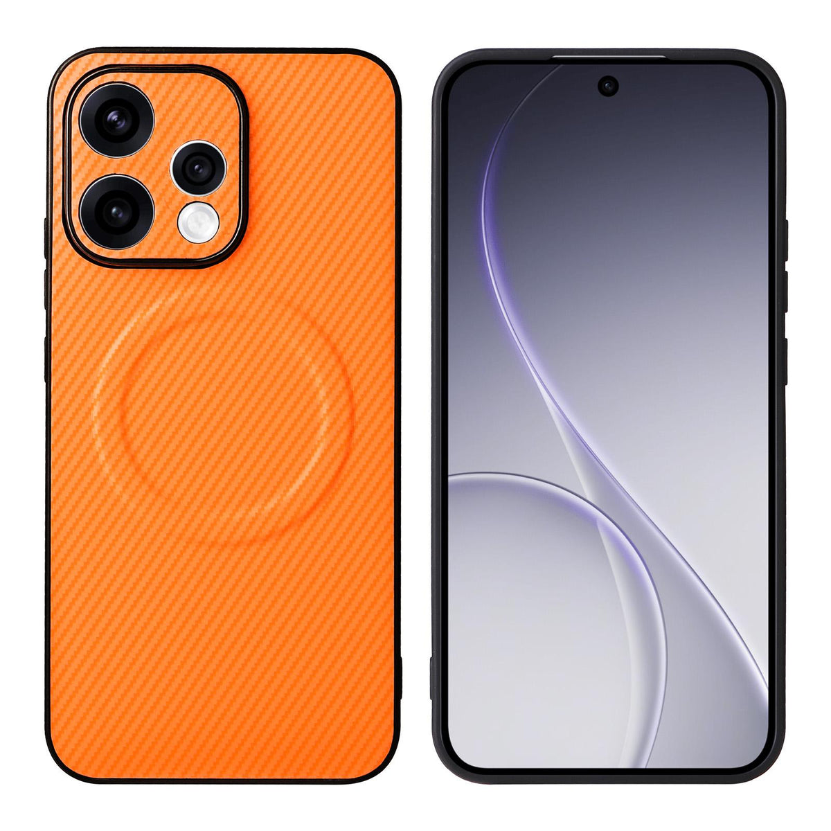 For OPPO Reno15 5G Global / Reno 15c 5G Precise Cutout Carbon Fiber Texture Vegan Leather Phone Case - Orange - EDA009686801A