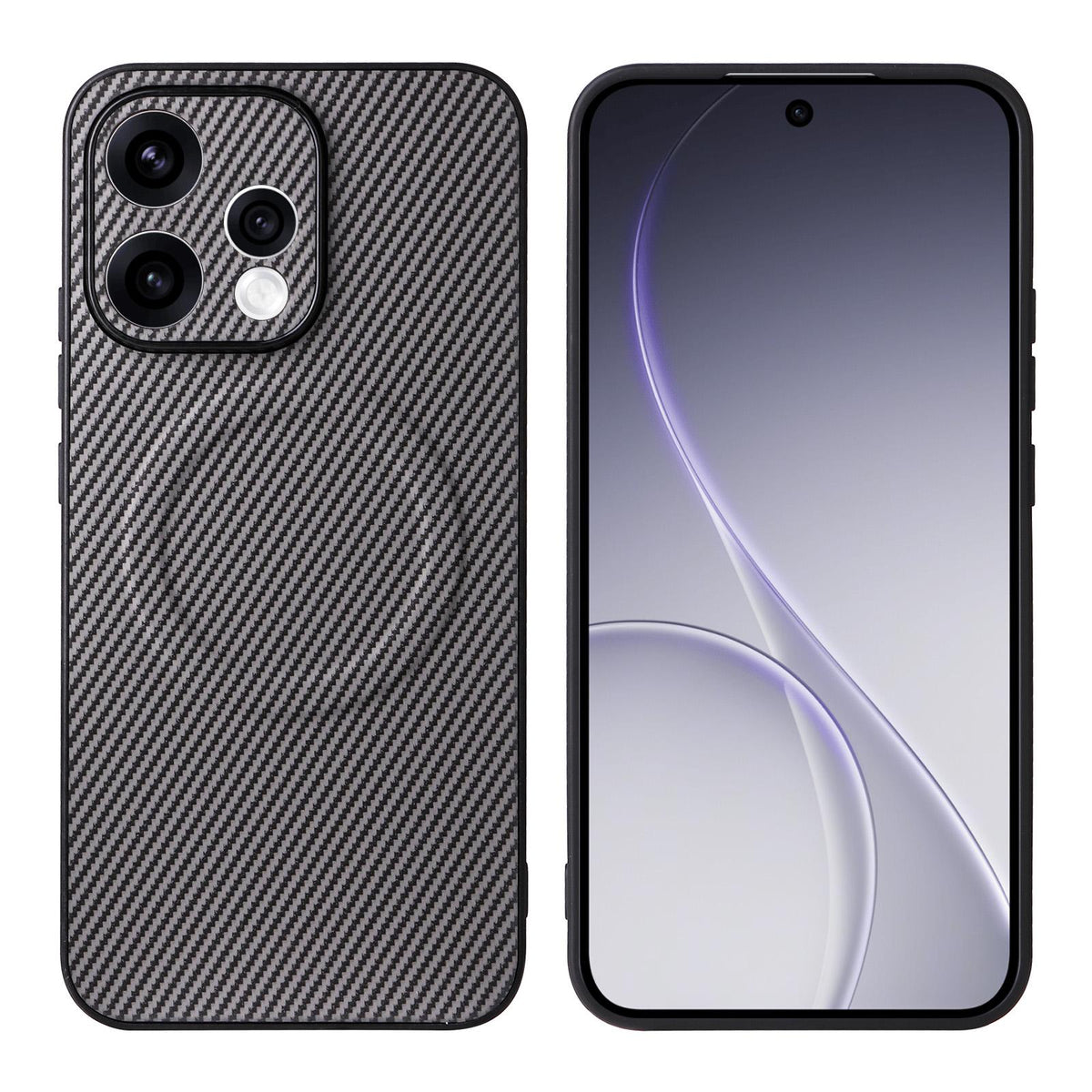 For OPPO Reno15 5G Global / Reno 15c 5G Precise Cutout Carbon Fiber Texture Vegan Leather Phone Case - Grey - EDA009686801C