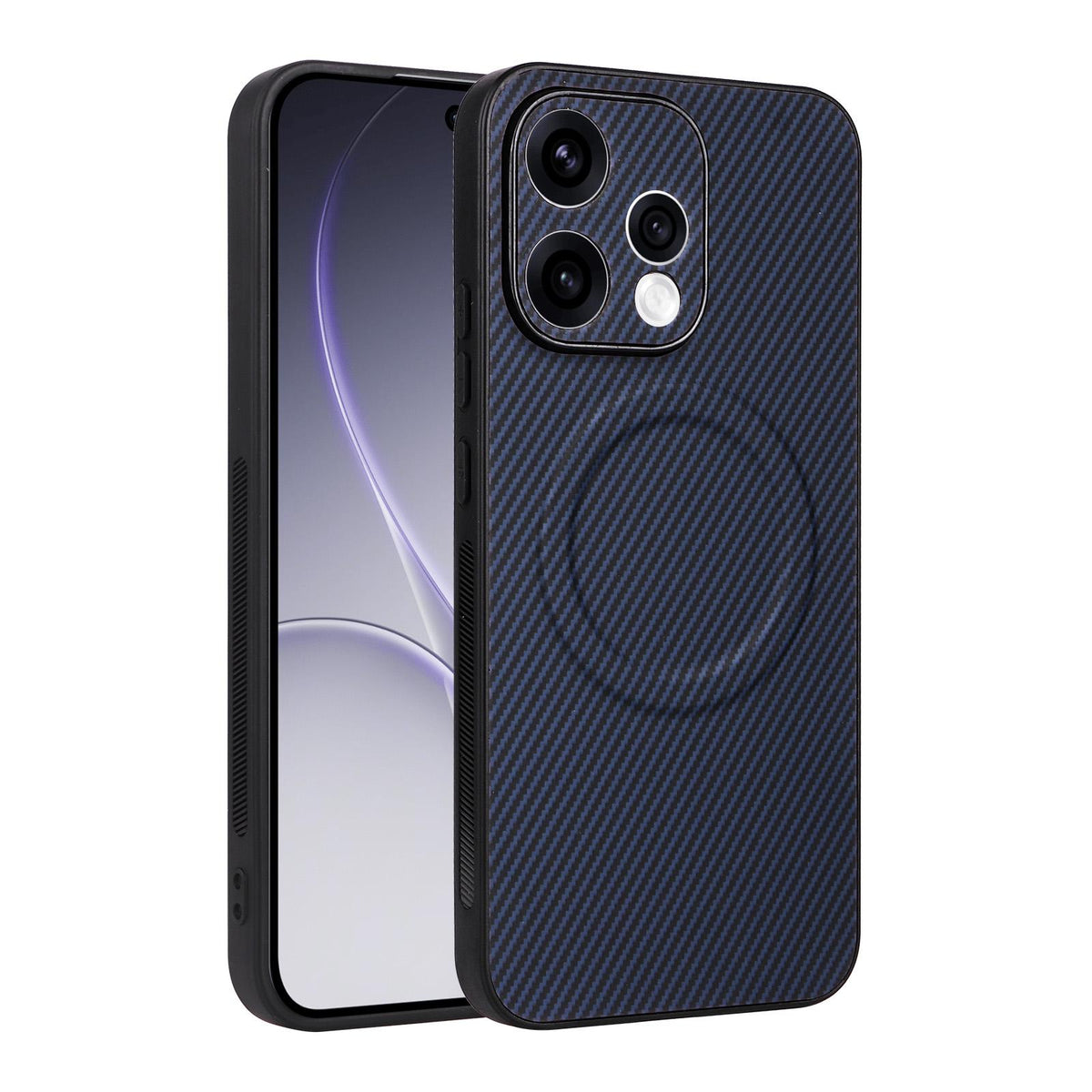 For OPPO Reno15 5G Global / Reno 15c 5G Precise Cutout Carbon Fiber Texture Vegan Leather Phone Case - Blue - EDA009686801D