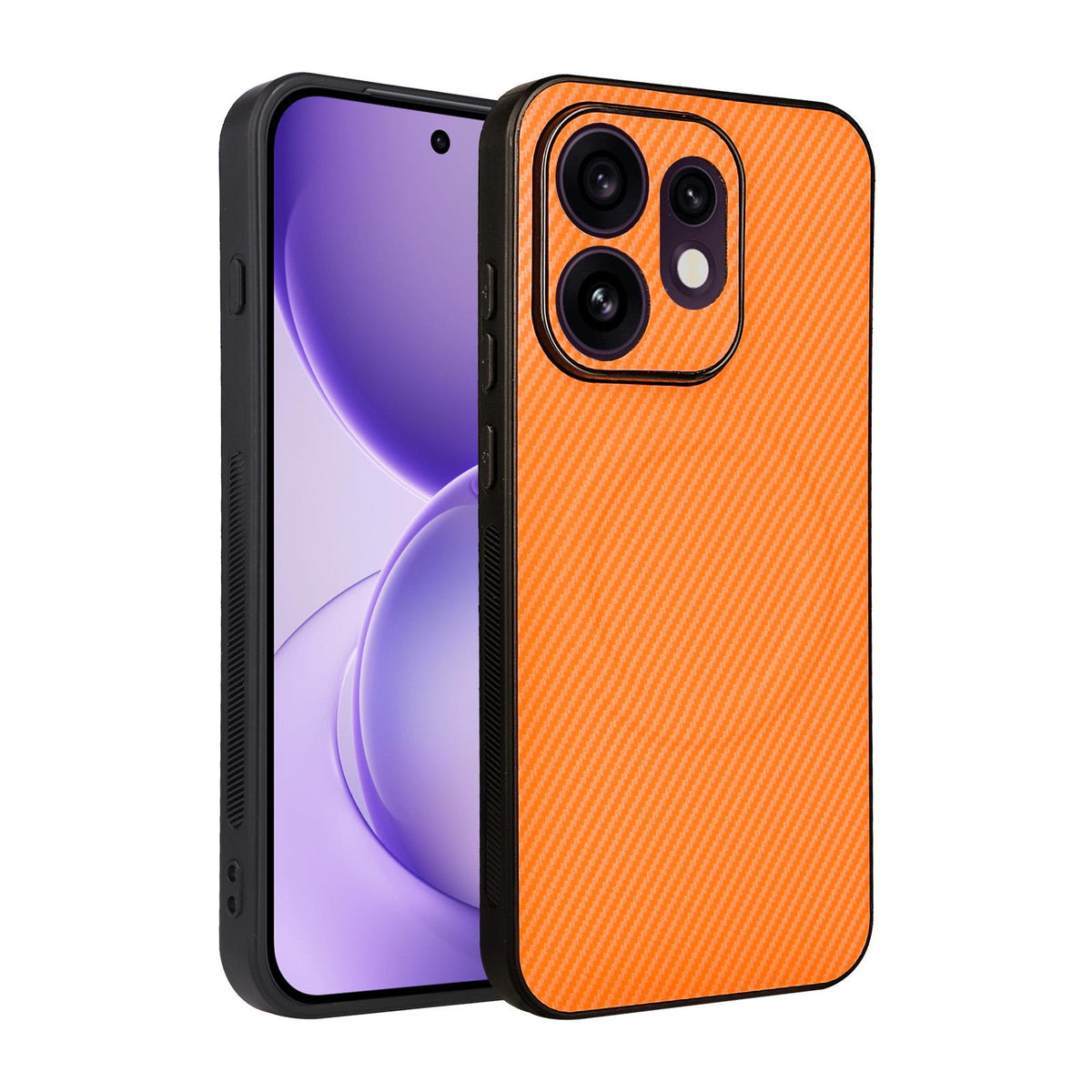 For OPPO Reno16 5G Global Precise Cutout Carbon Fiber Texture Vegan Leather Phone Case - Orange - EDA009686804A