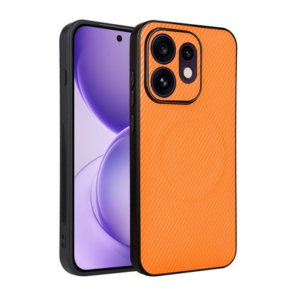 For OPPO Reno16 5G Global Precise Cutout Carbon Fiber Texture Vegan Leather Phone Case - Orange - EDA009686804A
