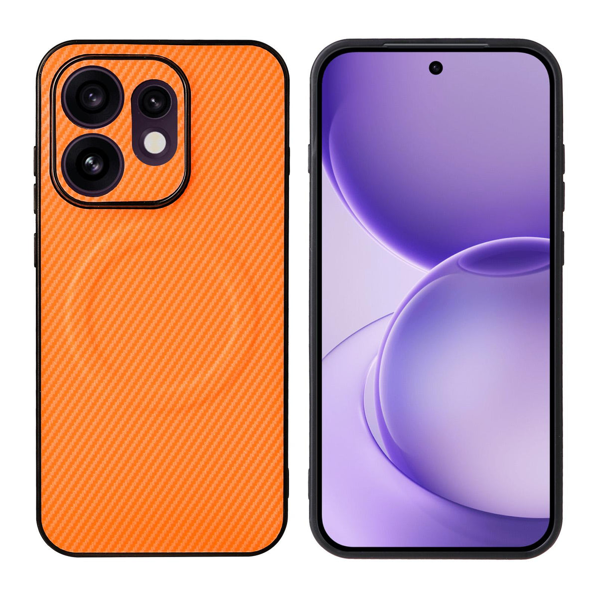 For OPPO Reno16 5G Global Precise Cutout Carbon Fiber Texture Vegan Leather Phone Case - Orange - EDA009686804A