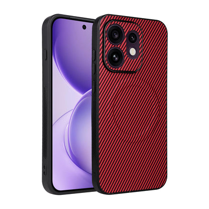 For OPPO Reno16 5G Global Precise Cutout Carbon Fiber Texture Vegan Leather Phone Case - Red - EDA009686804B