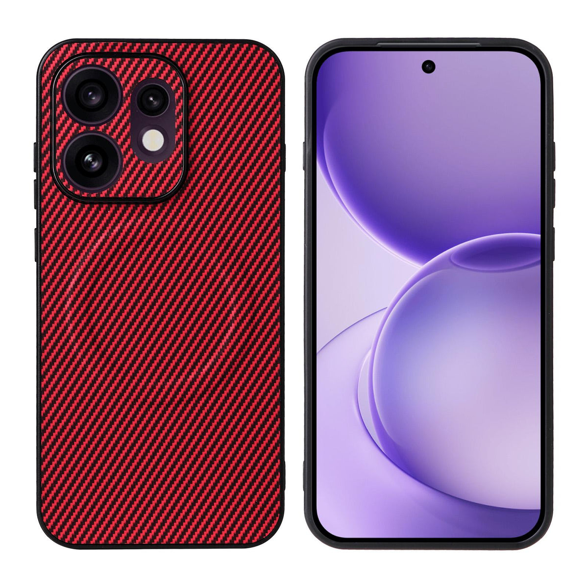 For OPPO Reno16 5G Global Precise Cutout Carbon Fiber Texture Vegan Leather Phone Case - Red - EDA009686804B
