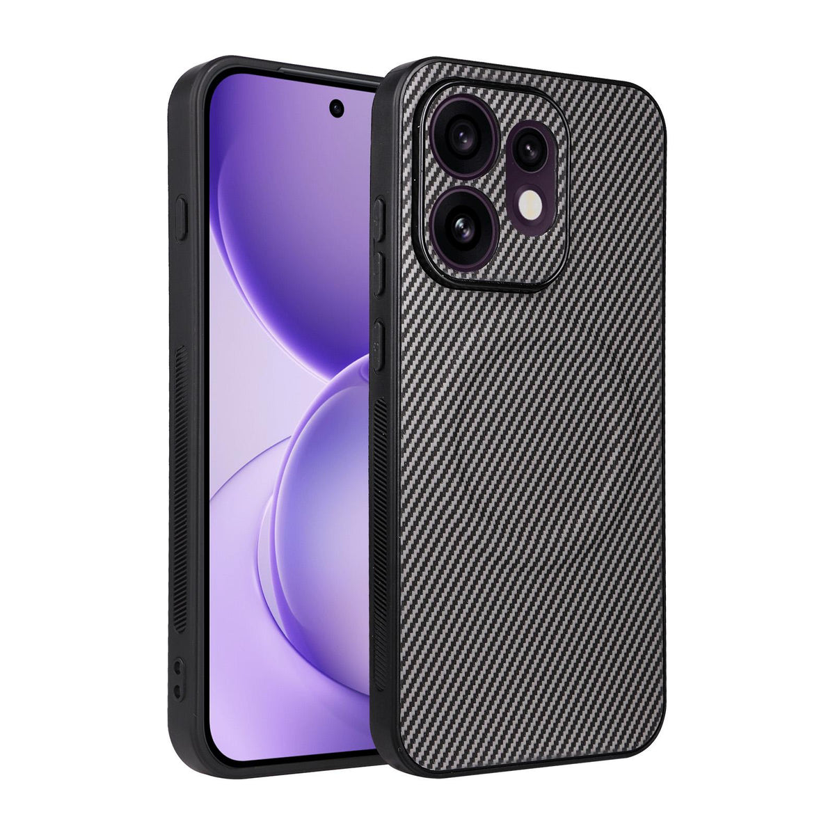 For OPPO Reno16 5G Global Precise Cutout Carbon Fiber Texture Vegan Leather Phone Case - Grey - EDA009686804C