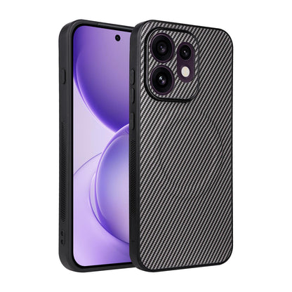 For OPPO Reno16 5G Global Precise Cutout Carbon Fiber Texture Vegan Leather Phone Case - Grey - EDA009686804C