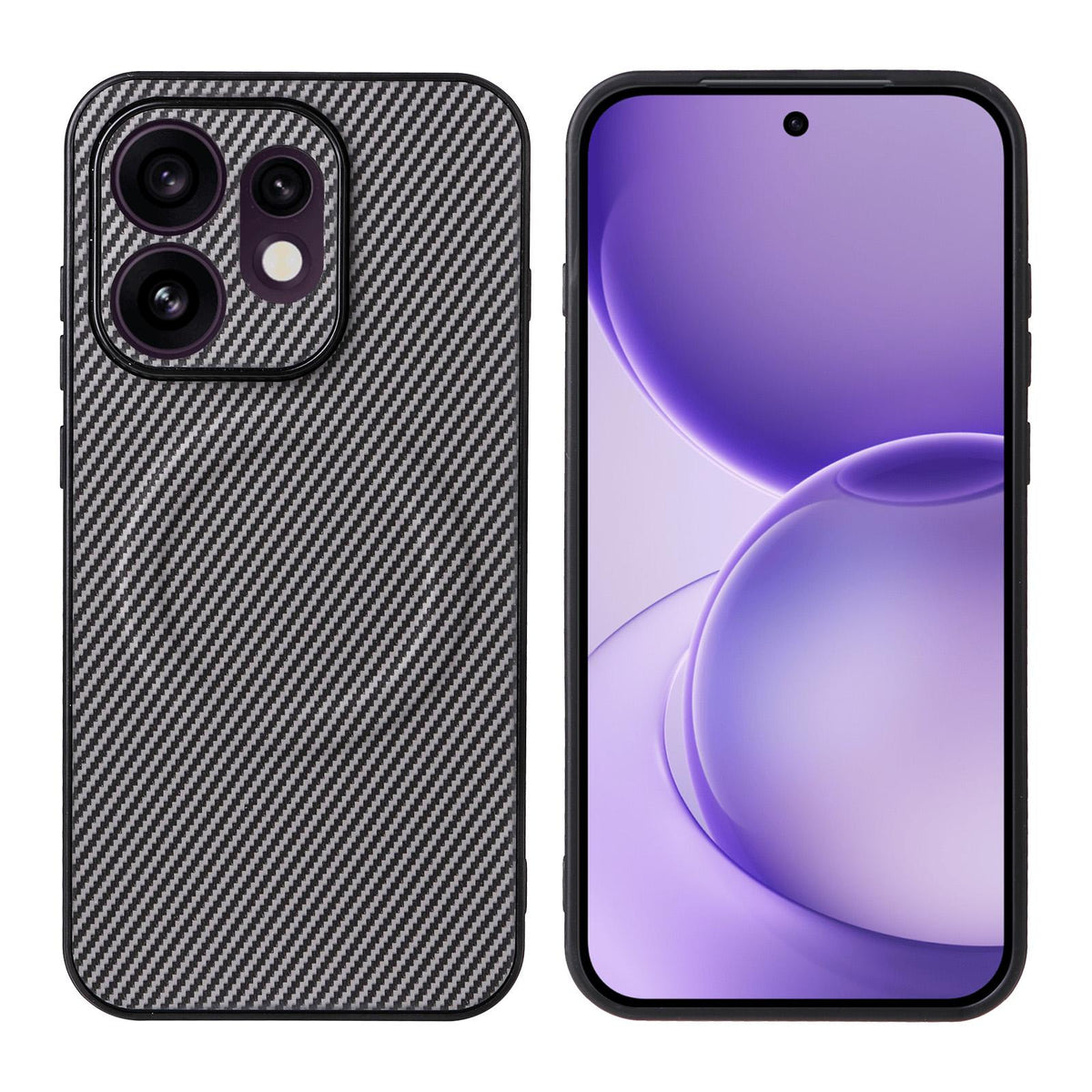 For OPPO Reno16 5G Global Precise Cutout Carbon Fiber Texture Vegan Leather Phone Case - Grey - EDA009686804C