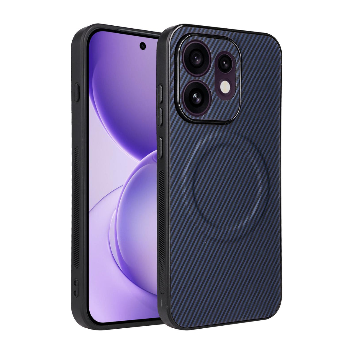 For OPPO Reno16 5G Global Precise Cutout Carbon Fiber Texture Vegan Leather Phone Case - Blue - EDA009686804D
