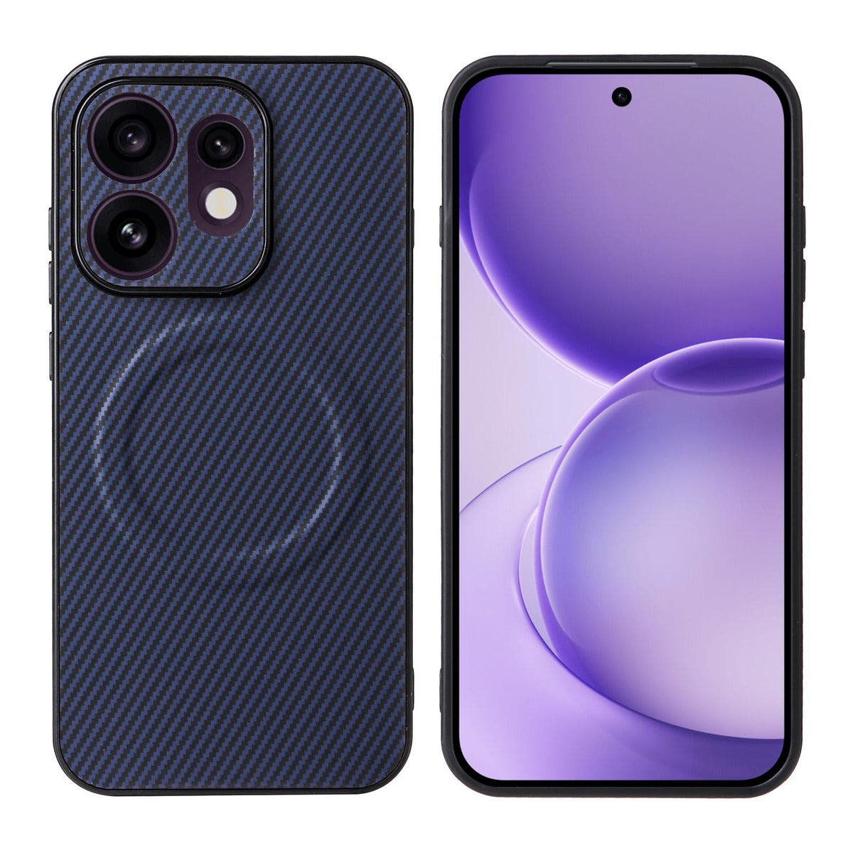 For OPPO Reno16 5G Global Precise Cutout Carbon Fiber Texture Vegan Leather Phone Case - Blue - EDA009686804D