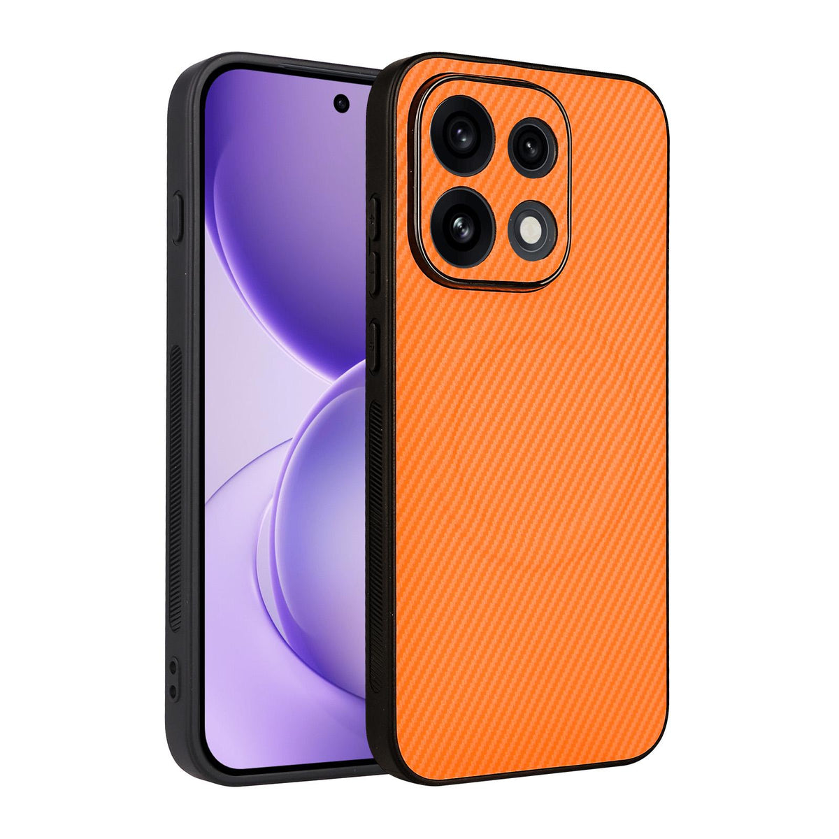 For OPPO Reno16 Pro 5G Global Precise Cutout Carbon Fiber Texture Vegan Leather Phone Case - Orange - EDA009686805A