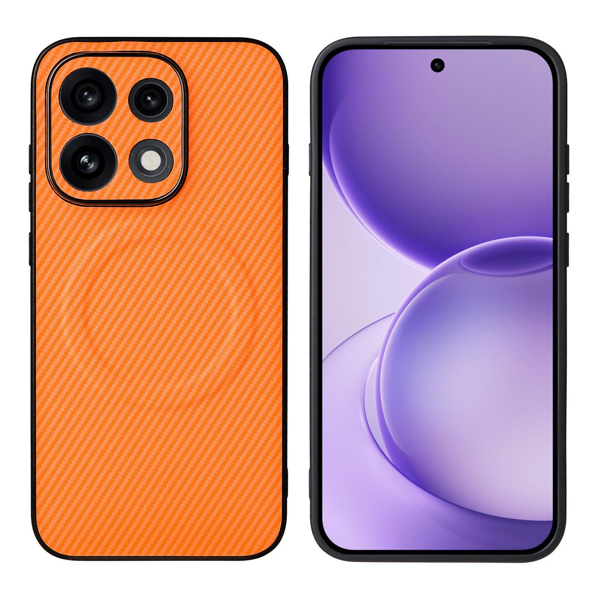For OPPO Reno16 Pro 5G Global Precise Cutout Carbon Fiber Texture Vegan Leather Phone Case - Orange - EDA009686805A