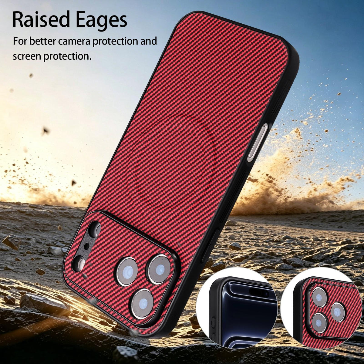For OPPO Reno16 Pro 5G Global Precise Cutout Carbon Fiber Texture Vegan Leather Phone Case - Red - EDA009686805B