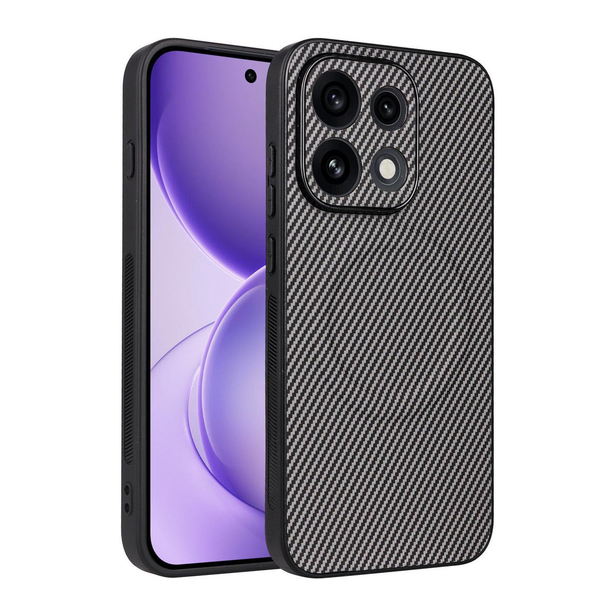 For OPPO Reno16 Pro 5G Global Precise Cutout Carbon Fiber Texture Vegan Leather Phone Case - Grey - EDA009686805C