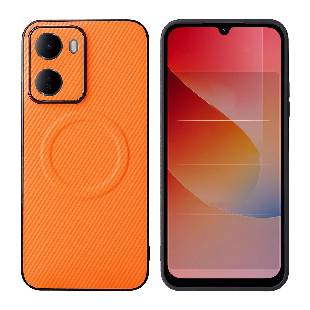 For Redmi 15a 5G / R70 5G / R70m 5G Precise Cutout Carbon Fiber Texture Vegan Leather Phone Case - Orange - EDA009686901A