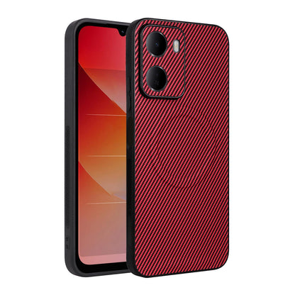 For Redmi 15a 5G / R70 5G / R70m 5G Precise Cutout Carbon Fiber Texture Vegan Leather Phone Case - Red - EDA009686901B