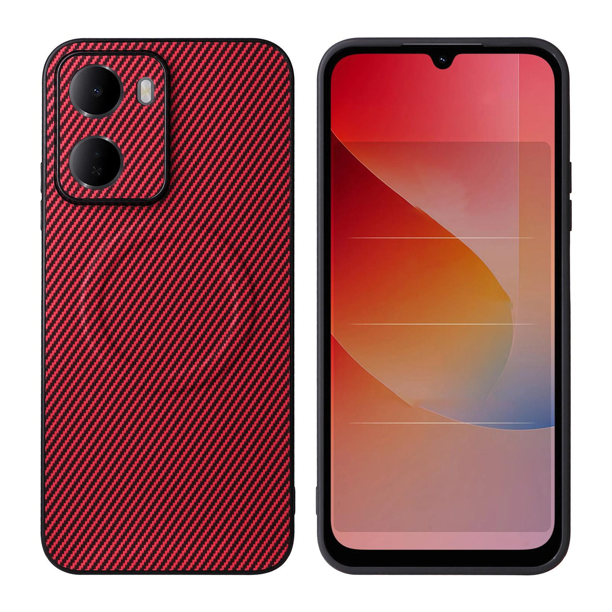 For Redmi 15a 5G / R70 5G / R70m 5G Precise Cutout Carbon Fiber Texture Vegan Leather Phone Case - Red - EDA009686901B
