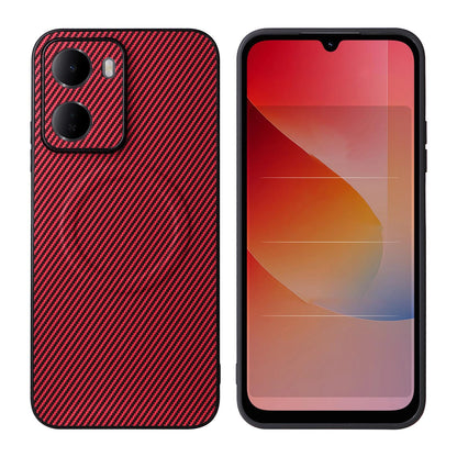 For Redmi 15a 5G / R70 5G / R70m 5G Precise Cutout Carbon Fiber Texture Vegan Leather Phone Case - Red - EDA009686901B