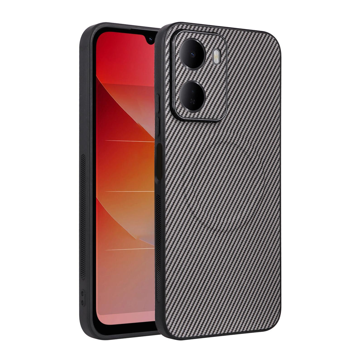 For Redmi 15a 5G / R70 5G / R70m 5G Precise Cutout Carbon Fiber Texture Vegan Leather Phone Case - Grey - EDA009686901C