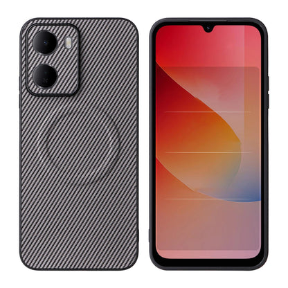 For Redmi 15a 5G / R70 5G / R70m 5G Precise Cutout Carbon Fiber Texture Vegan Leather Phone Case - Grey - EDA009686901C