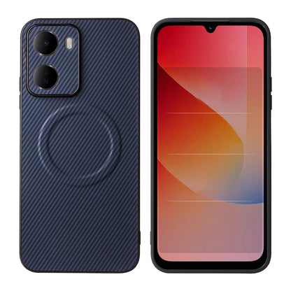 For Redmi 15a 5G / R70 5G / R70m 5G Precise Cutout Carbon Fiber Texture Vegan Leather Phone Case - Blue - EDA009686901D
