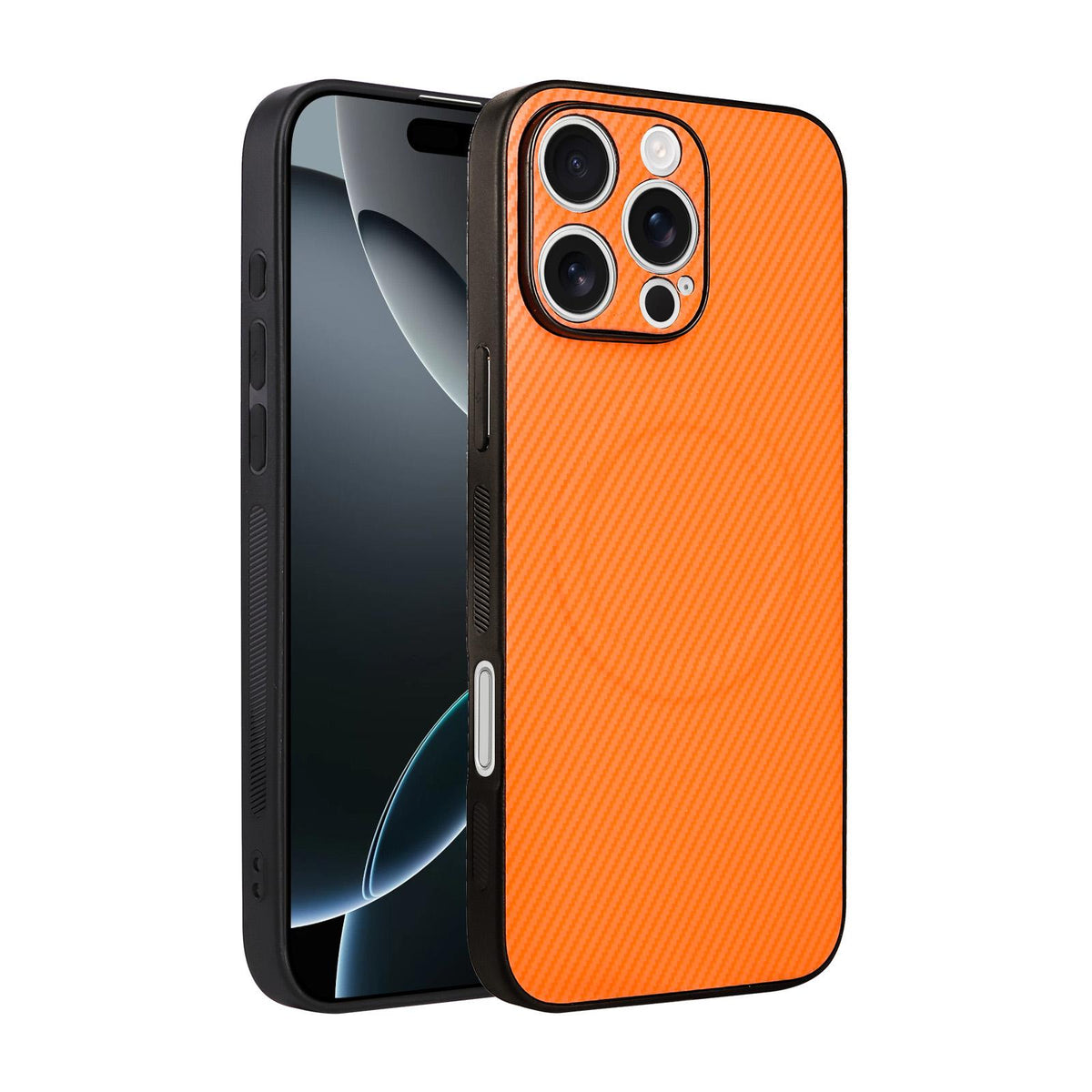 For iPhone 16 Pro Max Precise Cutout Carbon Fiber Texture Vegan Leather Phone Case - Orange - EDA009687002A