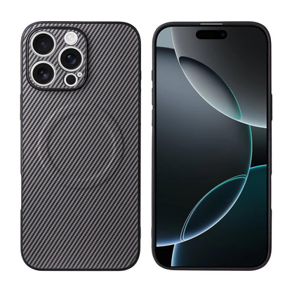 For iPhone 16 Pro Max Precise Cutout Carbon Fiber Texture Vegan Leather Phone Case - Grey - EDA009687002C