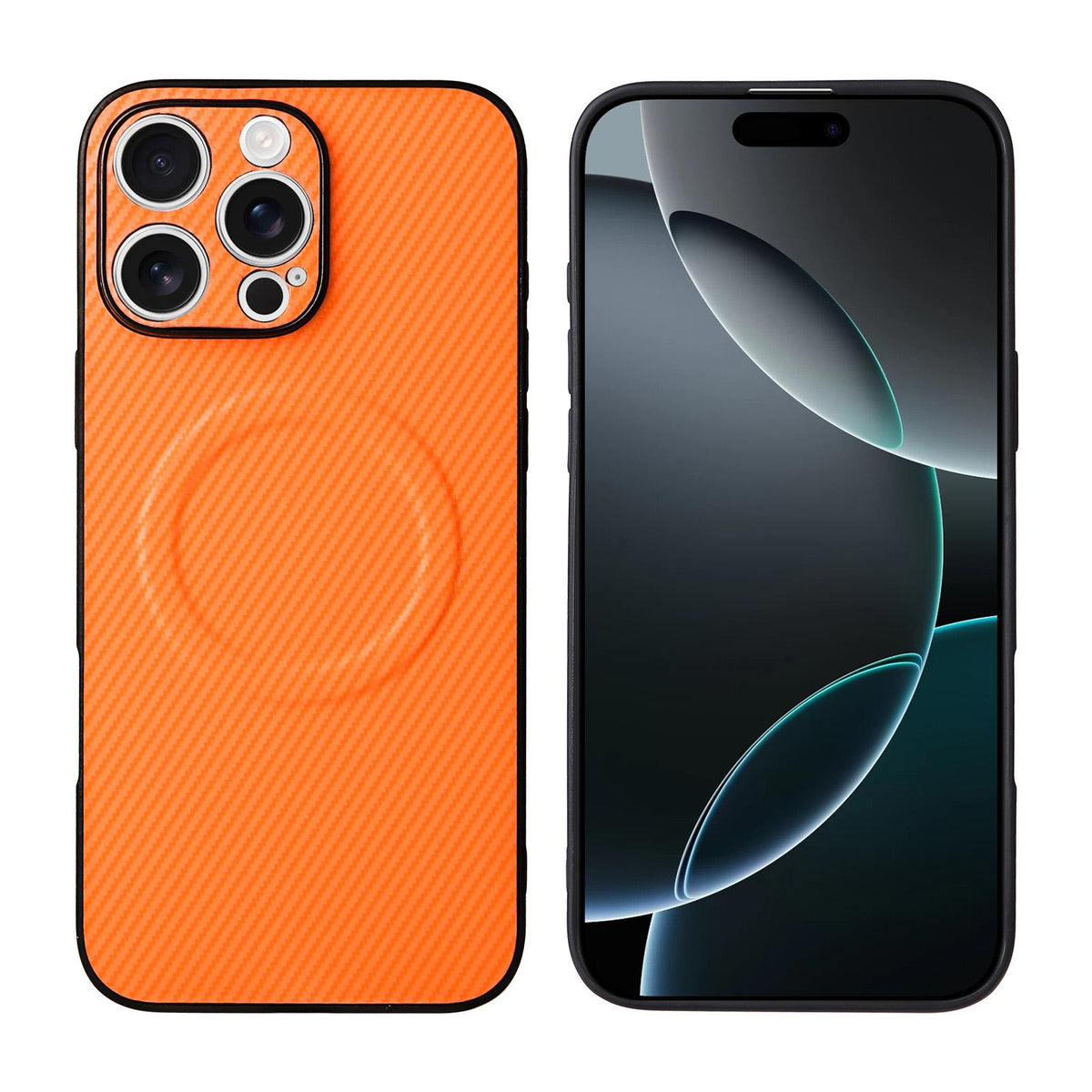 For iPhone 16 Pro Precise Cutout Carbon Fiber Texture Vegan Leather Phone Case - Orange - EDA009687003A