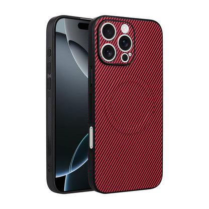 For iPhone 16 Pro Precise Cutout Carbon Fiber Texture Vegan Leather Phone Case - Red - EDA009687003B
