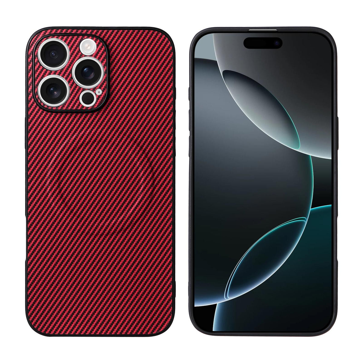 For iPhone 16 Pro Precise Cutout Carbon Fiber Texture Vegan Leather Phone Case - Red - EDA009687003B