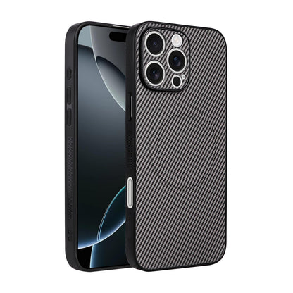 For iPhone 16 Pro Precise Cutout Carbon Fiber Texture Vegan Leather Phone Case - Grey - EDA009687003C