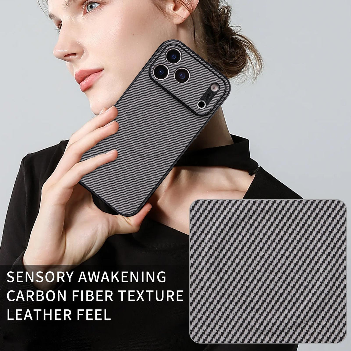For iPhone 16 Pro Precise Cutout Carbon Fiber Texture Vegan Leather Phone Case - Grey - EDA009687003C